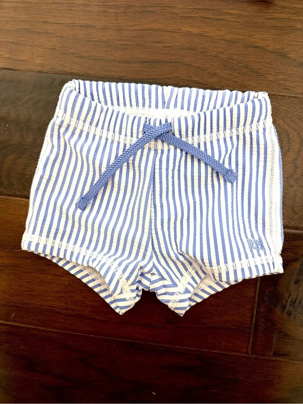 Rugged Butts Blue Seersucker Swim Shorts w matching Rash Guard Top 12-18 mo
